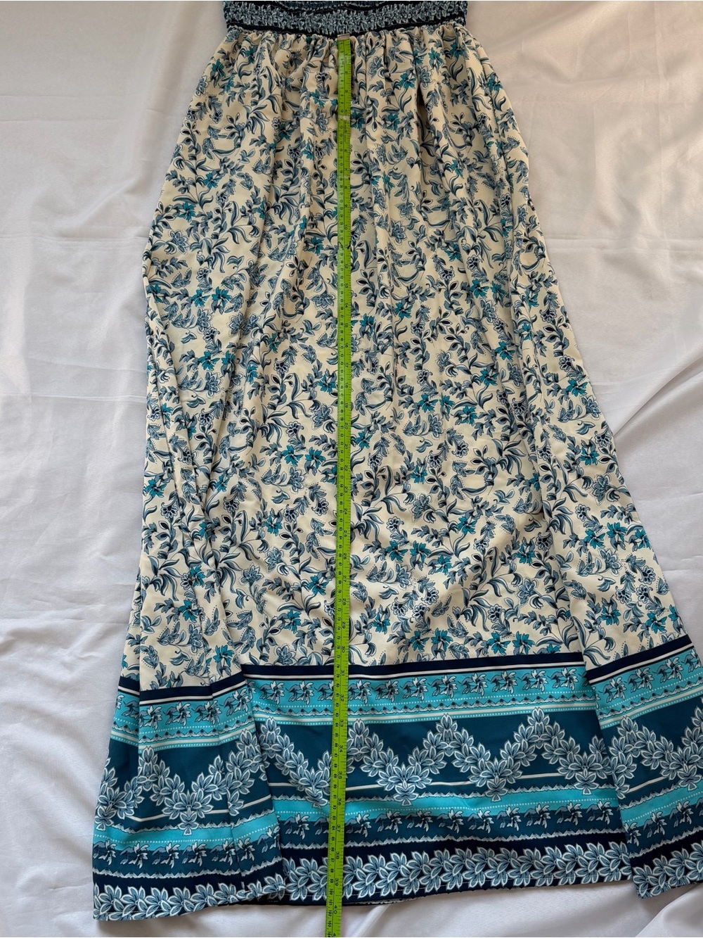 Boho Smocked Maxi Dress Blue Floral Satin Spaghetti Strap Medium Cottagecore - Picture 11 of 11